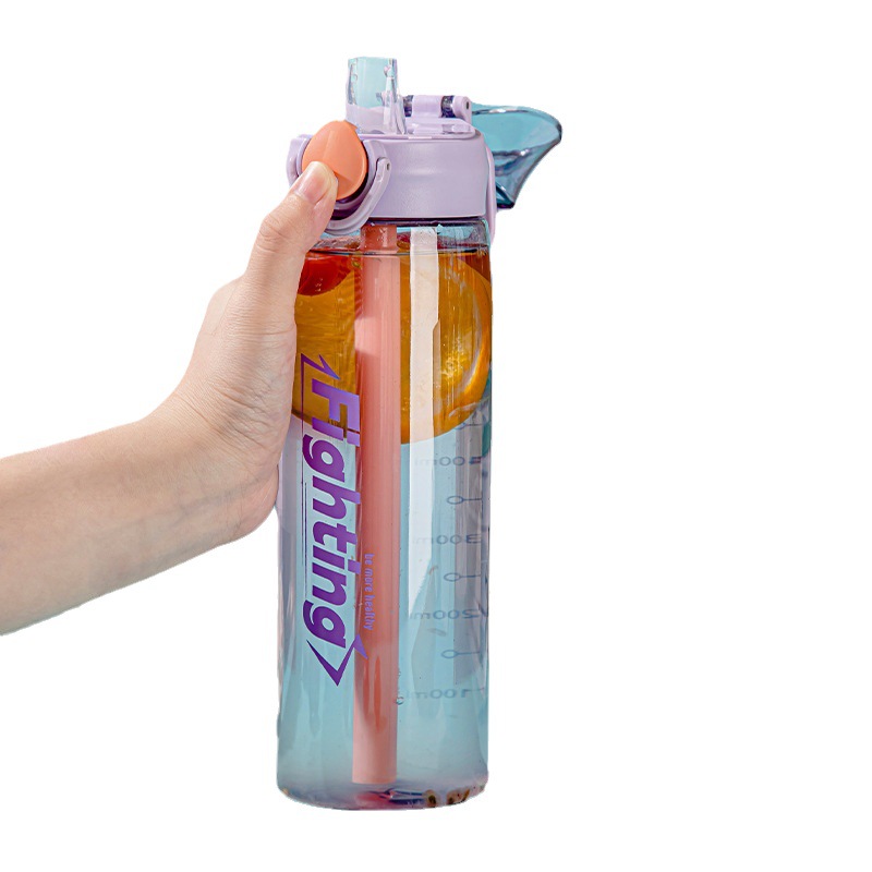 Wholesale of new summer large-capacity sports water cups, outdoor portable hand-held plastic cups, and student flip lid straw cups Item Picture