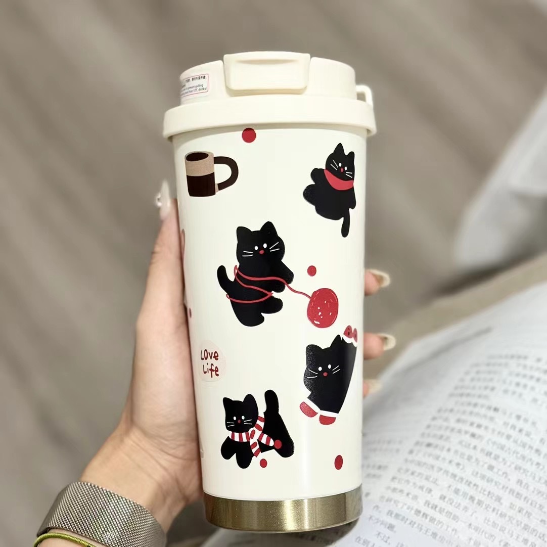 316 stainless steel double-drinking straw insulated cup, portable coffee cup, household car portable cup details Picture