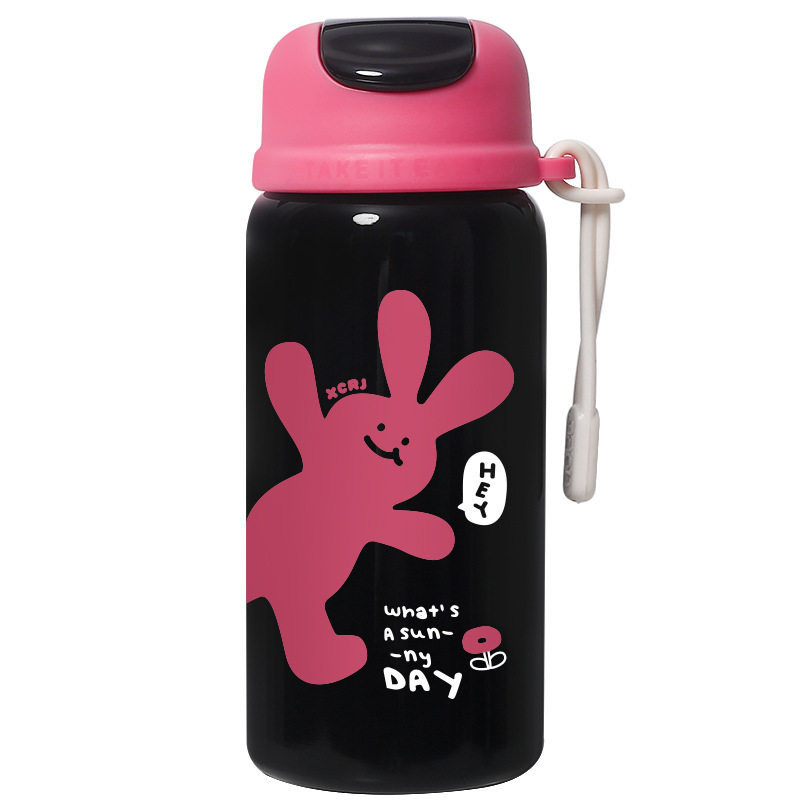 Wholesale of simple school insulated cups, portable straw water cups for students, cartoon cute and small stainless steel cups Item Picture