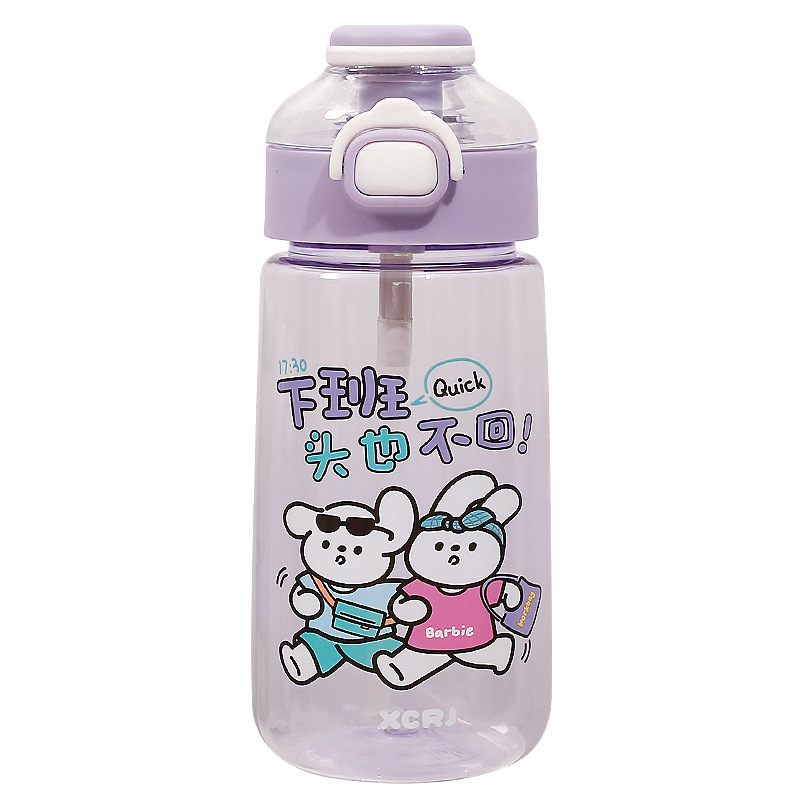 Wholesale of new cartoon straw cups, portable and compact water cups for students, and plastic cups with spring LIDS for girls to go to school Item Picture