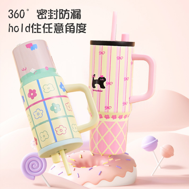 New Tonton Ice King Cup for girls, high appearance level, straw cup, portable insulated cup, outdoor car cup with handle details Picture