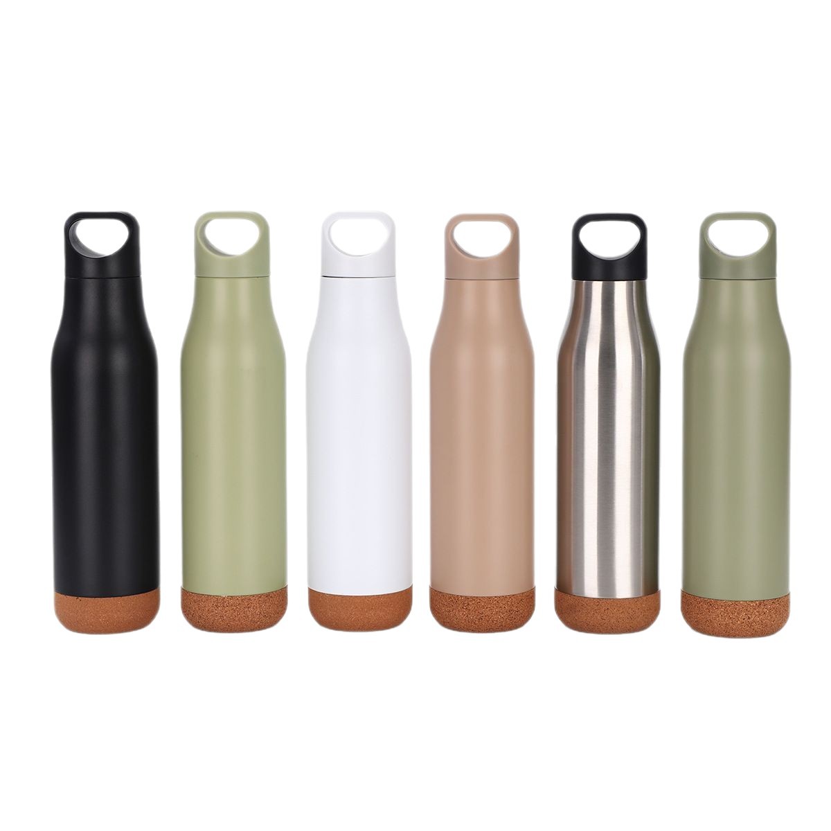 New cork bottom handle sports bottle, simple 304 stainless steel insulated cup, outdoor portable small-mouthed water bottle Item Picture