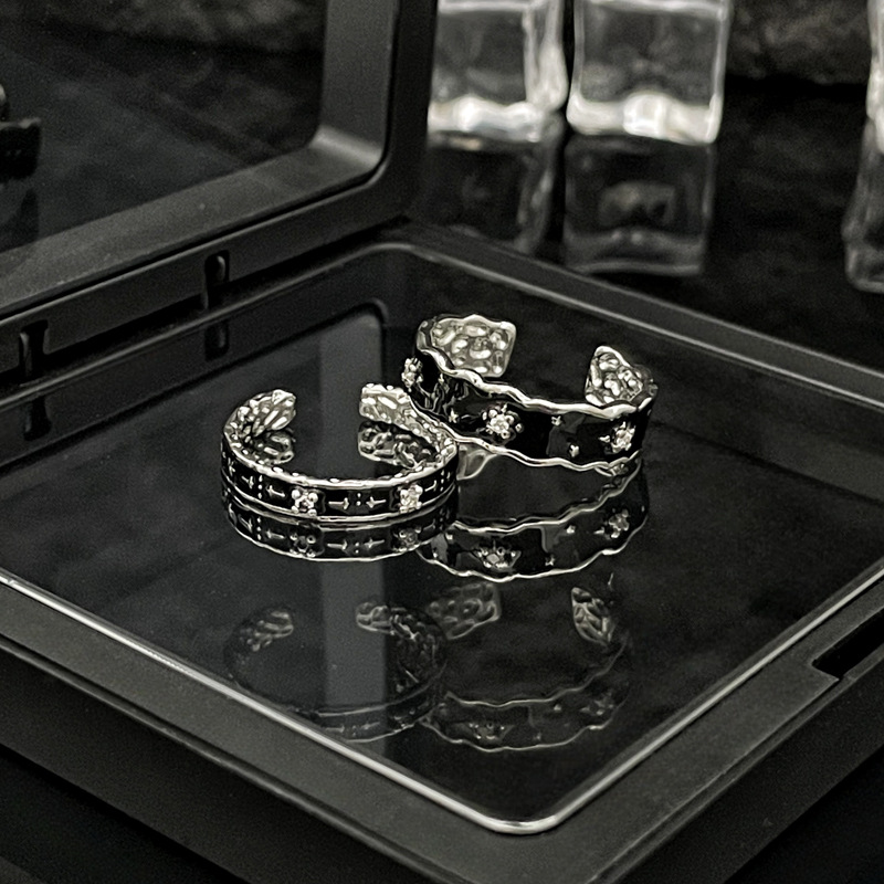 Cold style, niche texture, dark glazed open ring for women, high-end punk, star-shaped, versatile couple rings Specification drawing