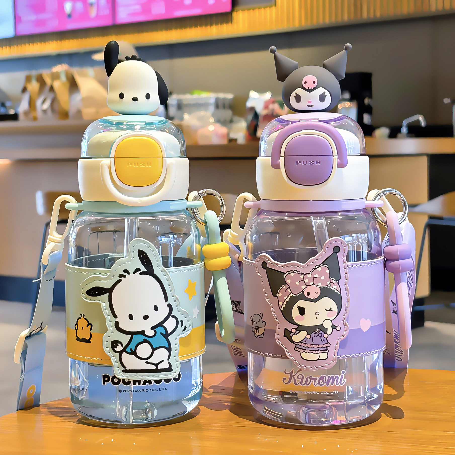 Sanrio Family Series double-drinking cup sleeves, plastic cups, cup ropes, cup rings, children's cartoon eco-friendly large-capacity drinking cups full figure