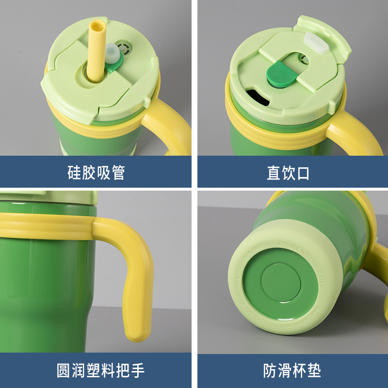 Amazon's best-selling new large-sized 20oz car cup with handle, insulated cup and straw, double-drinking cup, leak-proof design Specification drawing
