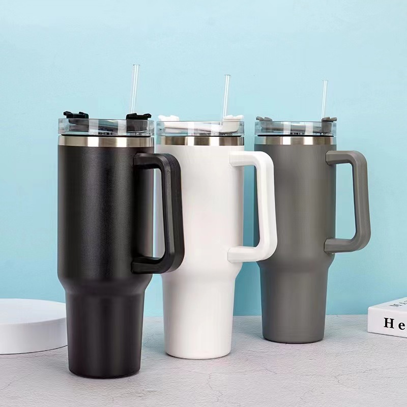 New cross-border 40oz car cup, large-capacity ice cup, stainless steel straw insulated cup, convenient handle cup details Picture