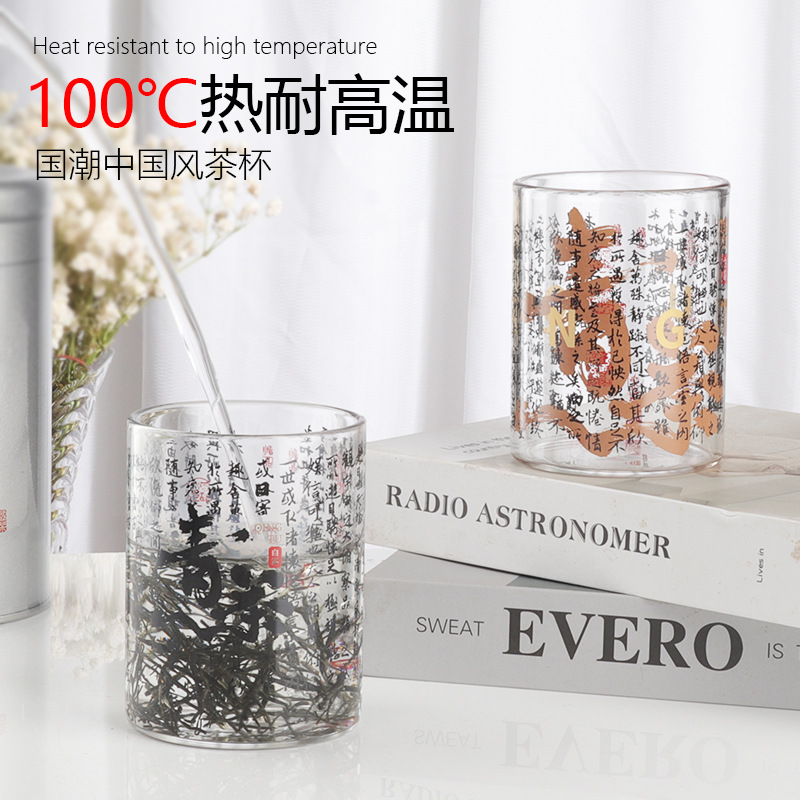 National trend Lanting Ji Xu High borosilicate glass cup, high appearance level, high-temperature resistant tea cup, creative household Chinese feng shui cup Specification drawing