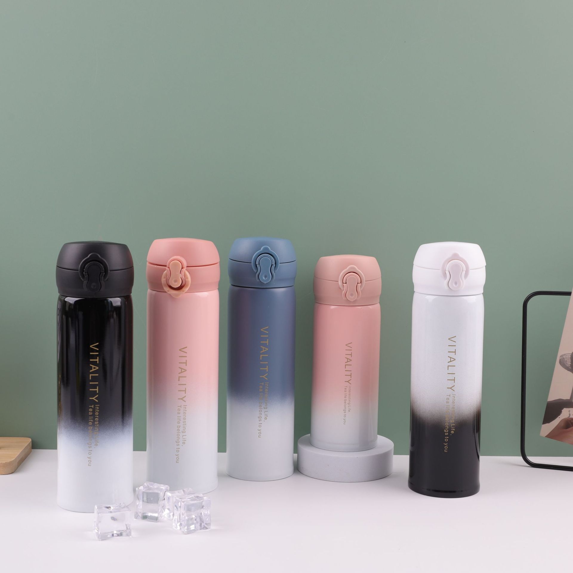 High-appearation-level stainless steel bouncy insulated cup, lockable gradient insulated cup, water cup, portable and creative, popular online gift cup details Picture