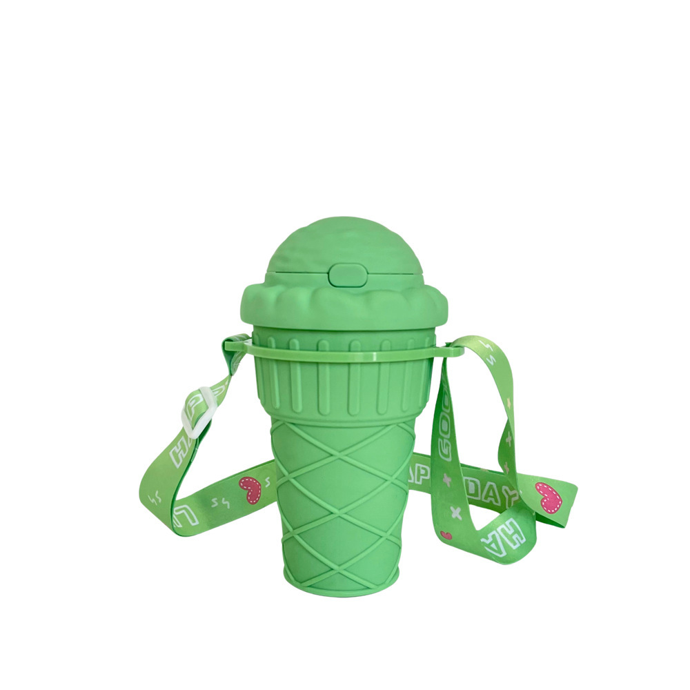 Cross-border e-commerce, high appearance level, creative ice cream, plastic water cup, spout, straw cup, portable crossbody strap water bottle Item Picture