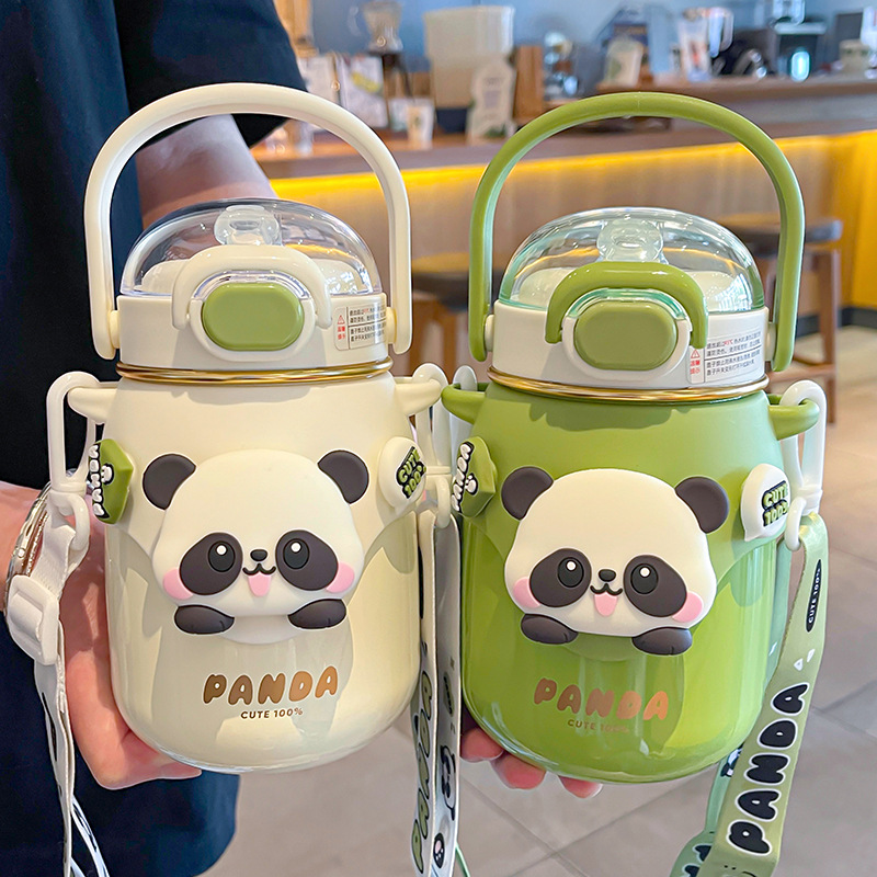Children's water cup, summer school drinking water pot, new season panda straw, large-capacity portable, large-bellied insulated cup Application Scenario