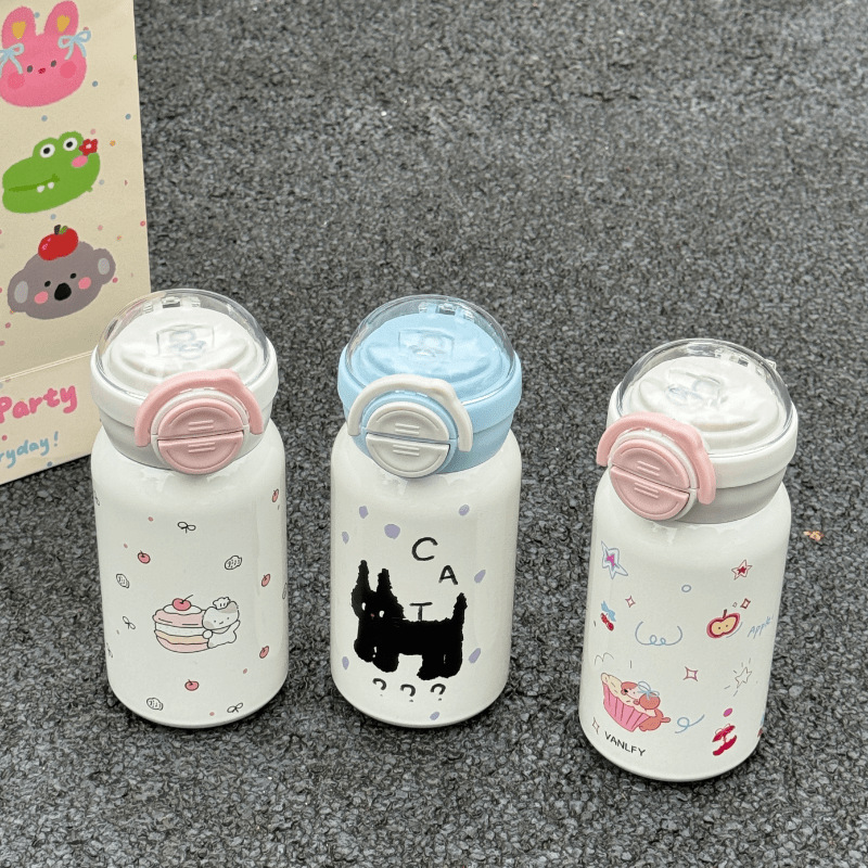 Straws, water cups, insulated cups for girls, 2024 new high appearance level, double-drinking cups, cute for students to go to school, kt cat details Picture