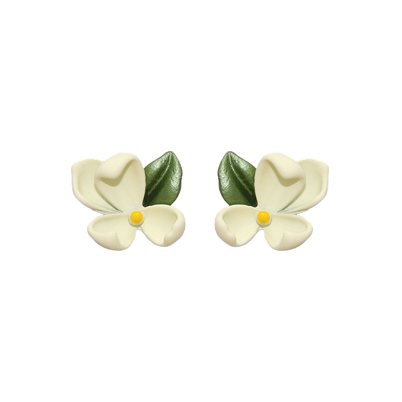 Cute creamy-yellow gardenia stud earrings for women on Instagram, Korean Internet celebrity earrings, niche design sense, simple ear clips and earrings Item Picture