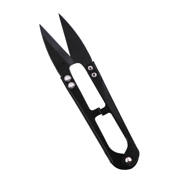 Household scissors, tailors, black small scissors, spring yarn scissors, stainless steel U-shaped cross-stitch scissors, thread ends Item Picture