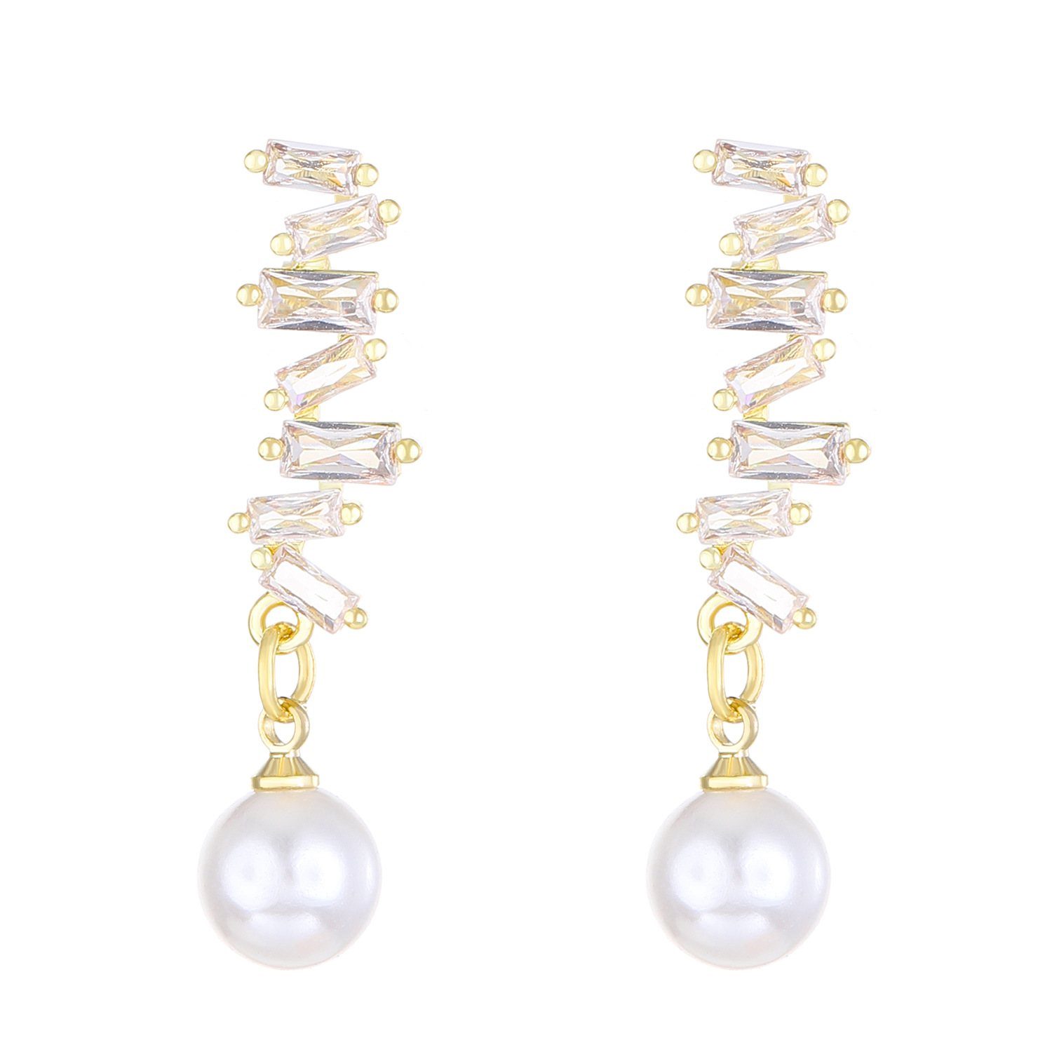 European and American inS-style copper-inlaid zircon pearl earrings, French light luxury creative design, elegant earrings, internet-famous earrings Item Picture