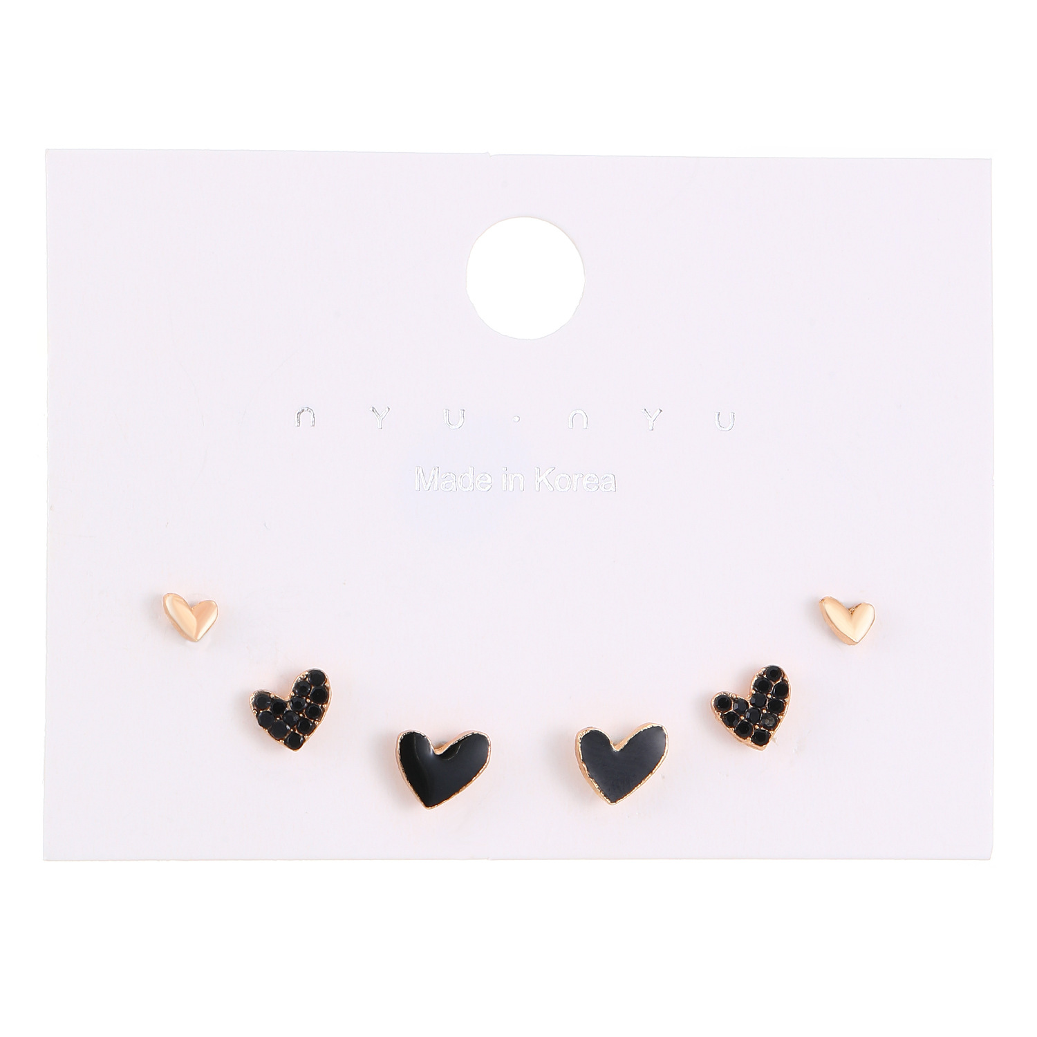 European and American minimalist pearl rhinestone bow heart-shaped stud earrings Sweet and simple, versatile stud set for girls Item Picture