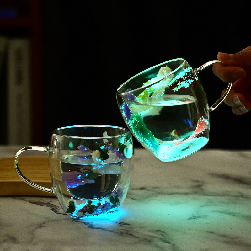 Customized double-layer glass cups with handles, high appearance level, coffee cups, milk water cups, high-temperature resistant household water cups Specification drawing