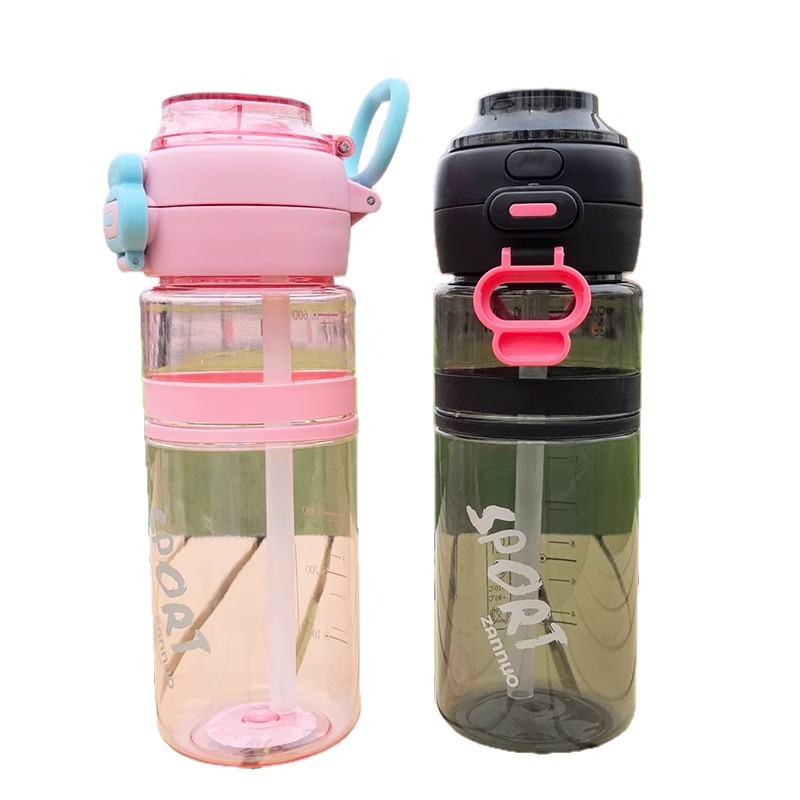 High appearance level summer outdoor sports portable plastic water cup with straw summer large-capacity straw cup for school students Item Picture
