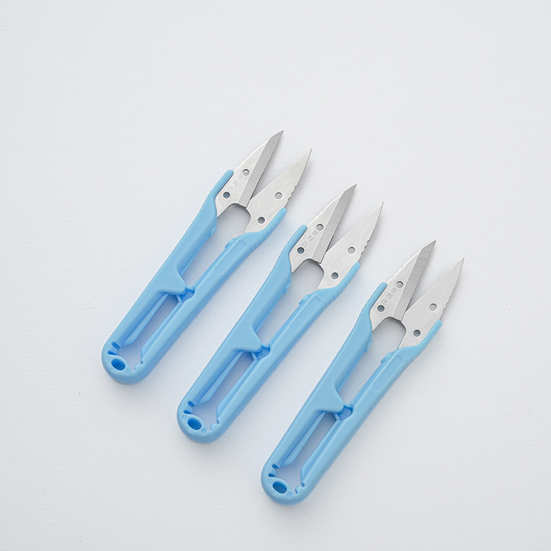 Daily-use U-shaped scissors, spring yarn scissors, cross-stitch clothing scissors, thread end cutting and sewing scissors, colored stainless steel small scissors details Picture