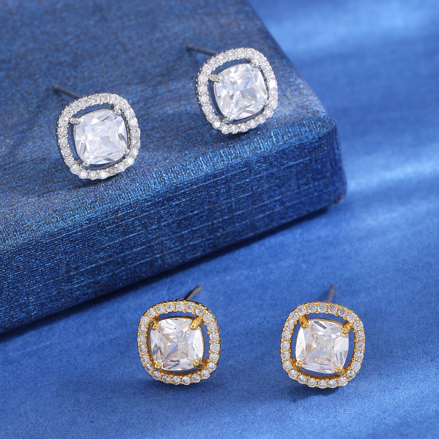 Cross-border earrings, high-end and elegant, simple geometric square stud earrings, fashionable earrings, light luxury, diamond-encrusted square sugar stud earrings for women details Picture
