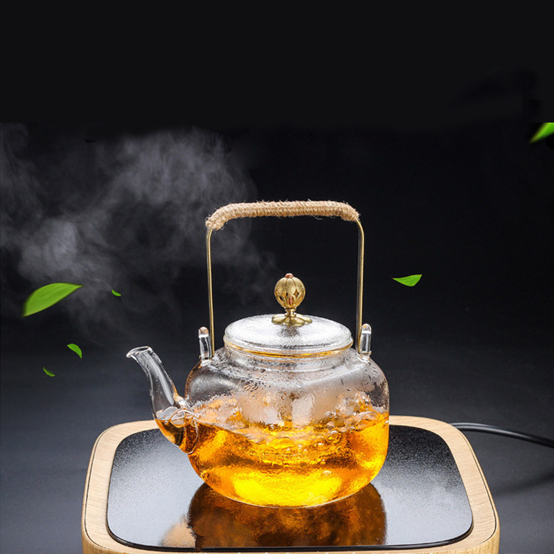 Wholesale high borosilicate glass flower teapots, handle teapots, household high-end brewing teapots, glass teapots, tea sets, heat-resistant Application Scenario