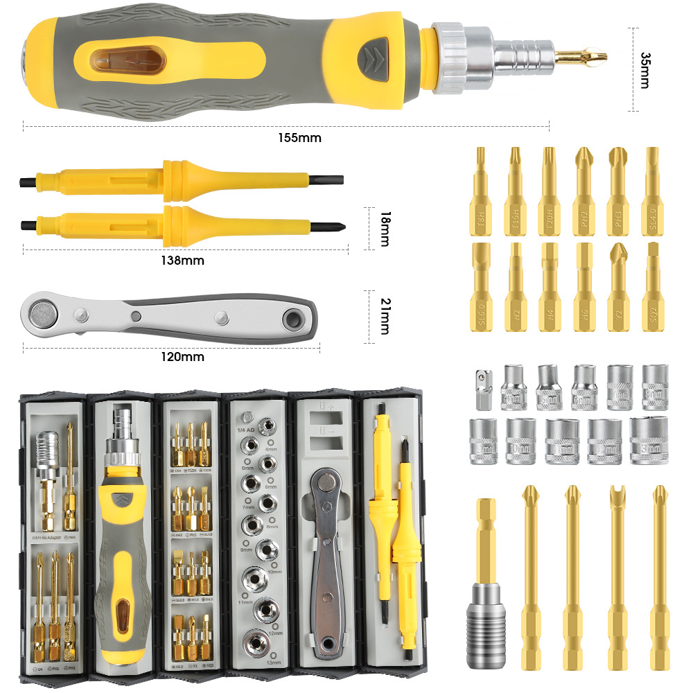 Bamboo roll type household screwdriver set of 33 pieces, multi-functional ratchet with socket, labor-saving screwdriver gift tool undefined