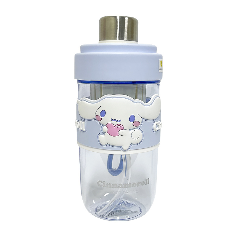 Sanrio cute plastic water cup with straw, cartoon student trendy fruit tea cup, large-capacity sports portable cup Item Picture