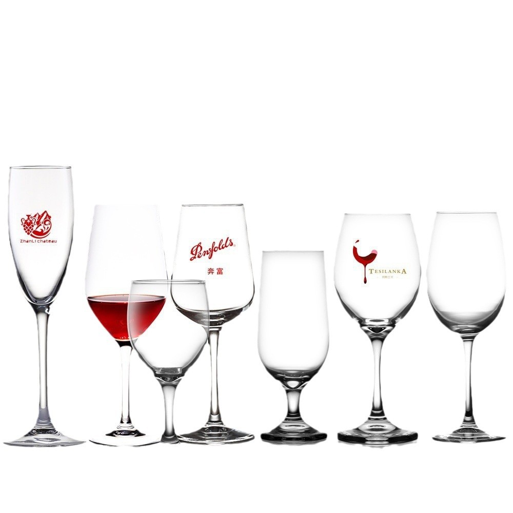 One-piece molded red wine glasses, goblets, champagne glasses, beer glasses, white wine glasses, wine glasses, wine merchants, e-commerce logo printing Item Picture