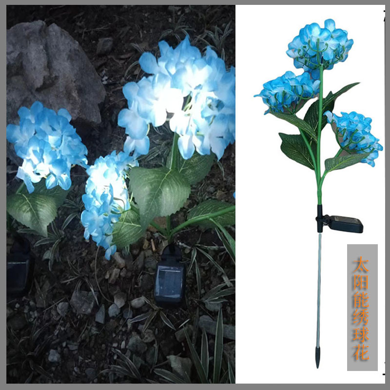 Solar single-head 3-head hydrangea LED courtyard garden decorative light, lawn outdoor waterproof ground insert light details Picture