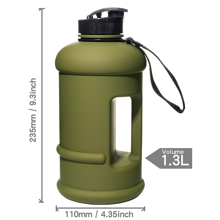 1.3L portable large-capacity outdoor sports water bottle, space cup, military green handle, fitness large water cup Specification drawing