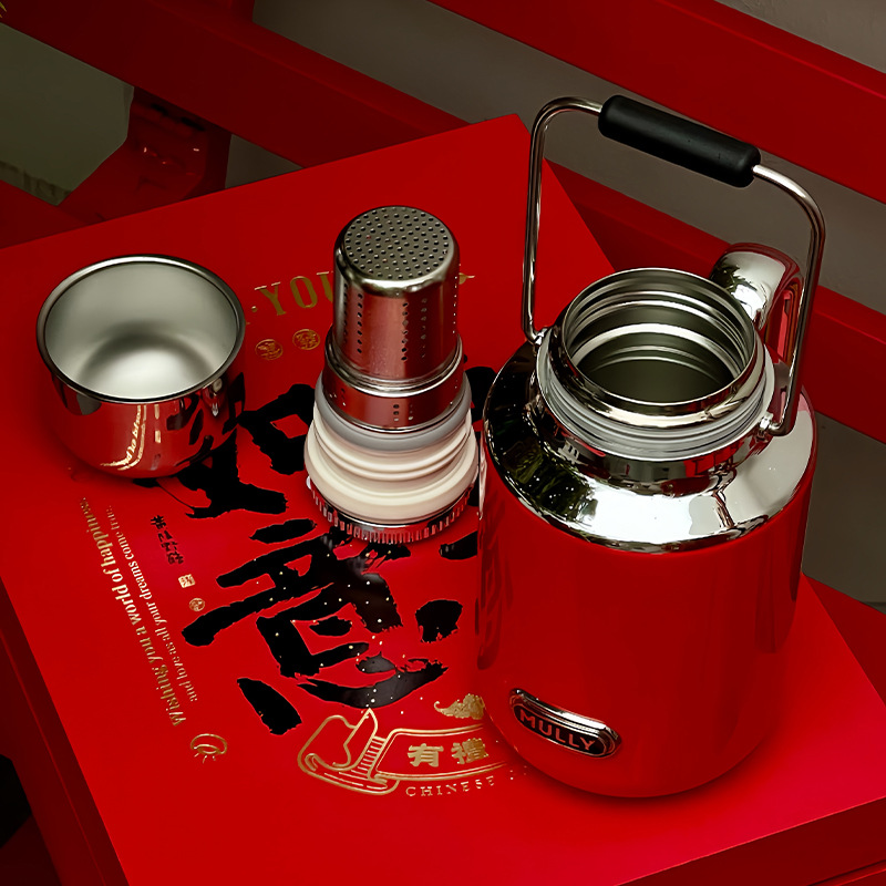Insulated pot gift box, convenient large-capacity handle water cup, mechanical temperature display insulated cup, 316 stainless steel New Year gift details Picture