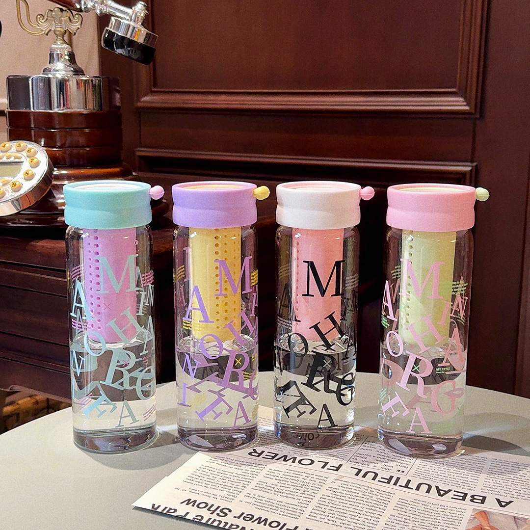 Wholesale of 2025 new type glass cups for making tea, refreshing and direct drinking water cups for girls, portable, heat-resistant and high appearance level cups details Picture