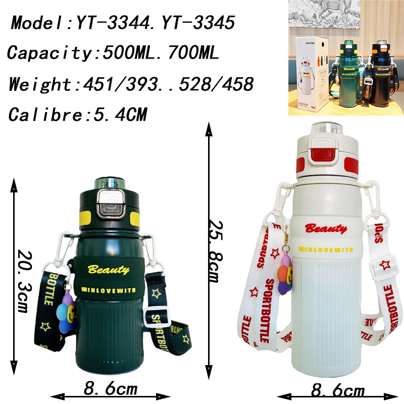 High appearance level 3D pendant, large-capacity water bottle, double-spout insulated water cup, outdoor straw, shoulder strap, handle, sports water bottle Application Scenario