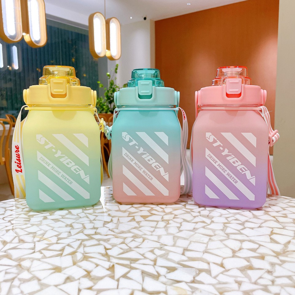 Large-capacity straw cup, high appearance level gradient color sports water bottle with scale, heat-resistant and shockproof plastic water cup, Amazon Specification drawing