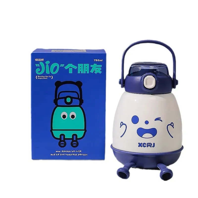 Wholesale of cute big-belted insulated cups, large-capacity cartoon children's water bottles, portable slanted stainless steel straw cups for gifting Item Picture