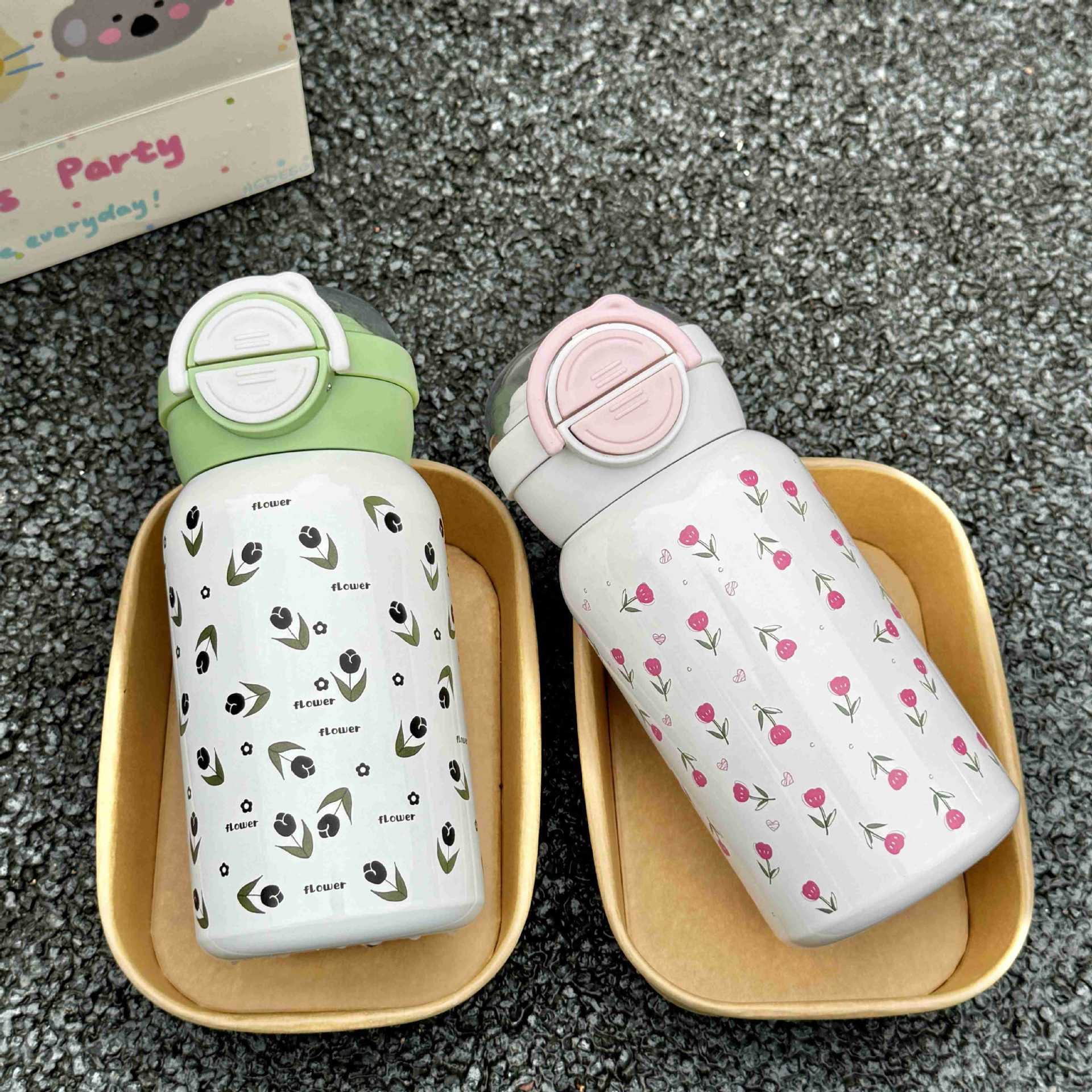 High appearance level double-drinking thermos cup, 316 stainless steel portable, unisplicate, cute coffee and milk cup for work and school Application Scenario