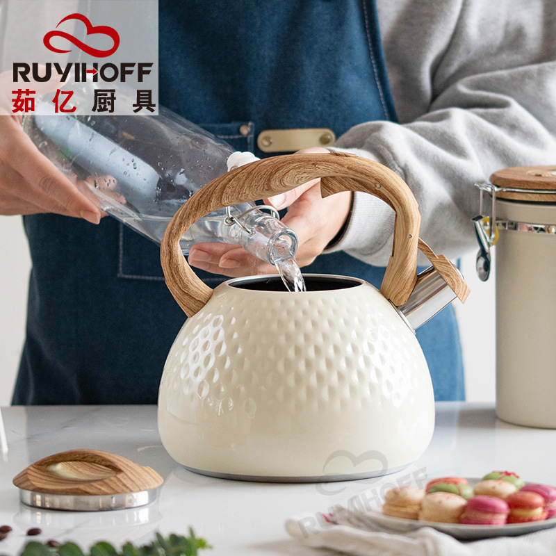New cross-border off-white hammer-patterned sounding kettle for boiling tea and coffee, European and American kitchenware flat-bottomed sounding kettle 3L Specification drawing