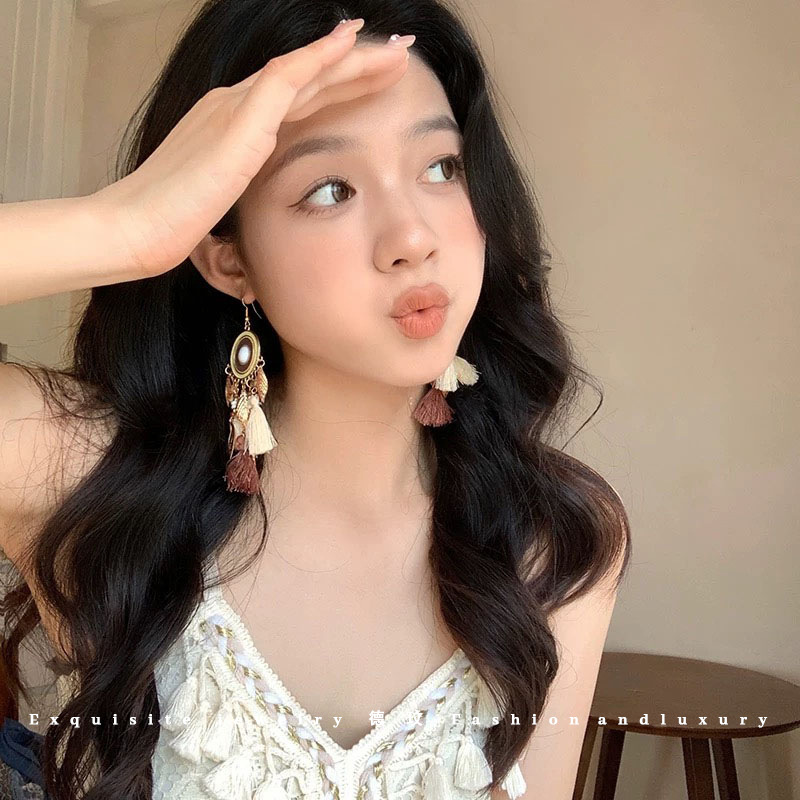 Chinese-style horse face skirt tassel earrings, new Chinese-style ear hook earrings for women, 2025 new style ancient style high-end ear stud earrings details Picture