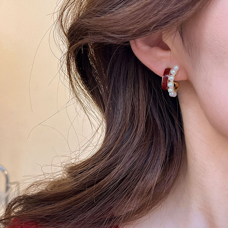 New Year red retro earrings for women, 2025 new style bestsellers, exquisite stud earrings, elegant and light luxury, festive earrings for the Spring Festival Specification drawing