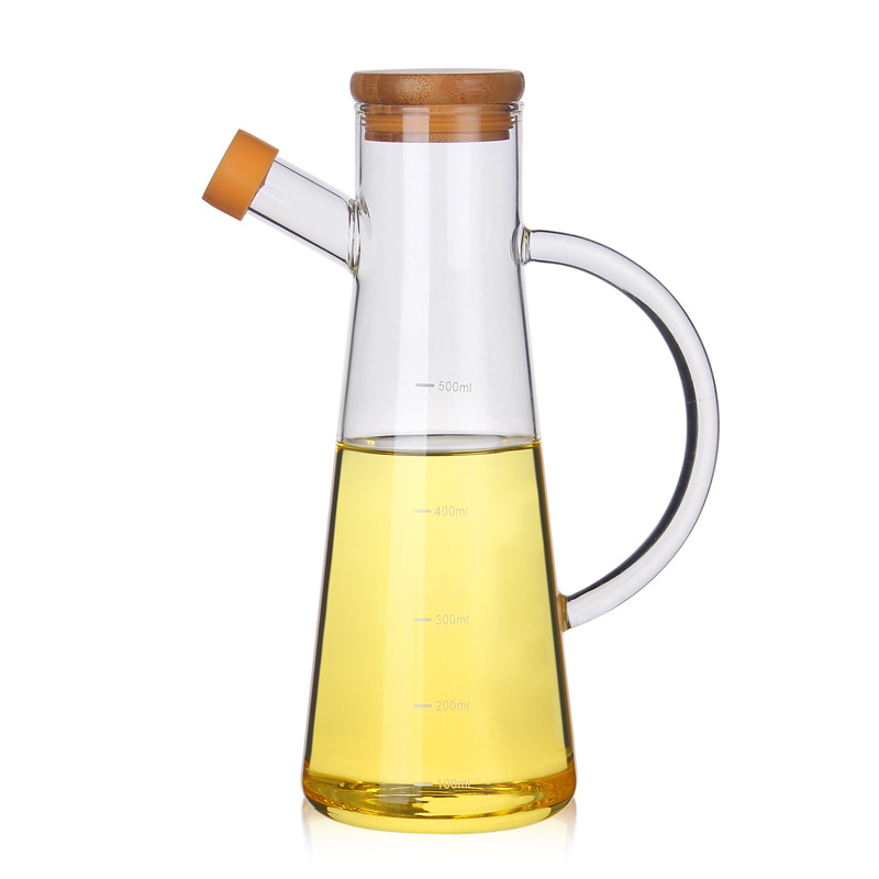 High borosilicate glass oil pot, soy sauce and vinegar bottle, kitchenware, 500ML large capacity, graduated bamboo cap soy sauce and vinegar bottle Item Picture