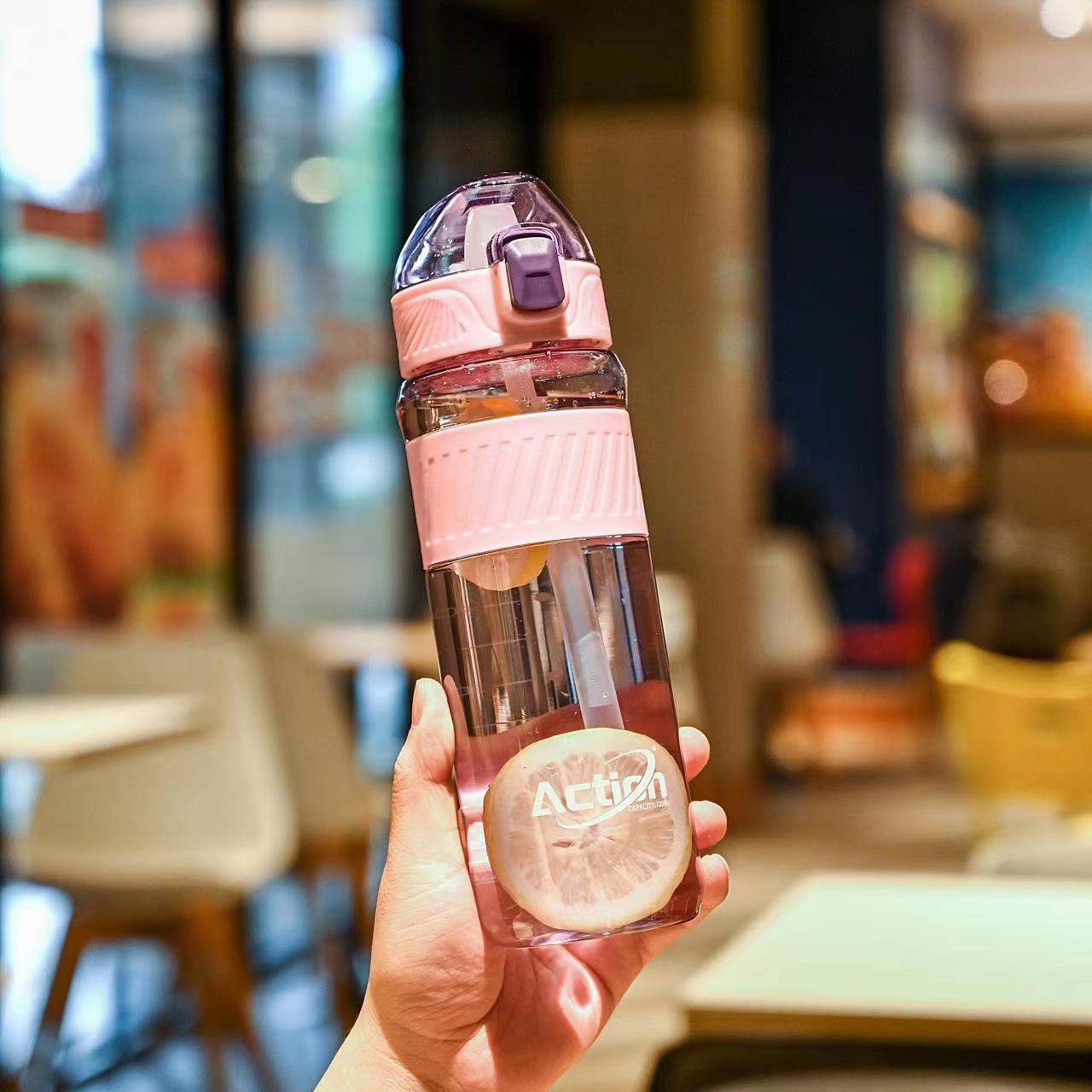 ins high appearance level straw water cup, anti-scald with scale, plastic cup for women, pregnant women, new mothers, adults, children, school and sports details Picture