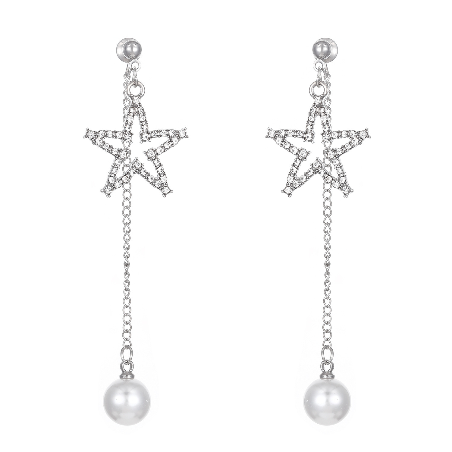 Niche, exquisite and fashionable long tassel earrings with full diamonds, heart-shaped star stud earrings, and women's earrings, exuding a sense of light luxury and sophistication Item Picture