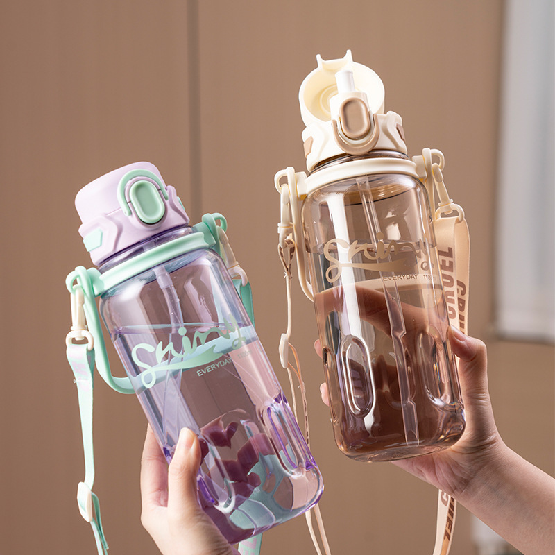 New summer large-capacity water cup, high appearance level, simple double-drinking large-belted cup, male and female student straw cup, portable and shockproof Specification drawing