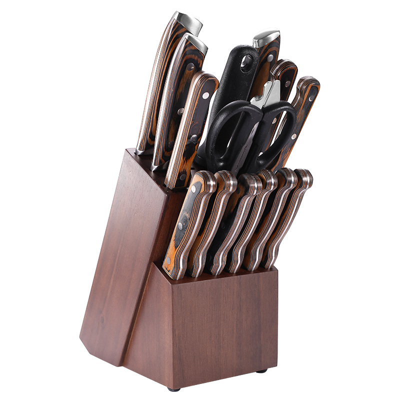 Cross-border manufacturer has 15 sets of solid wood knife holders, kitchen knife multi-functional storage racks, knife racks and kitchen knife racks in stock Item Picture