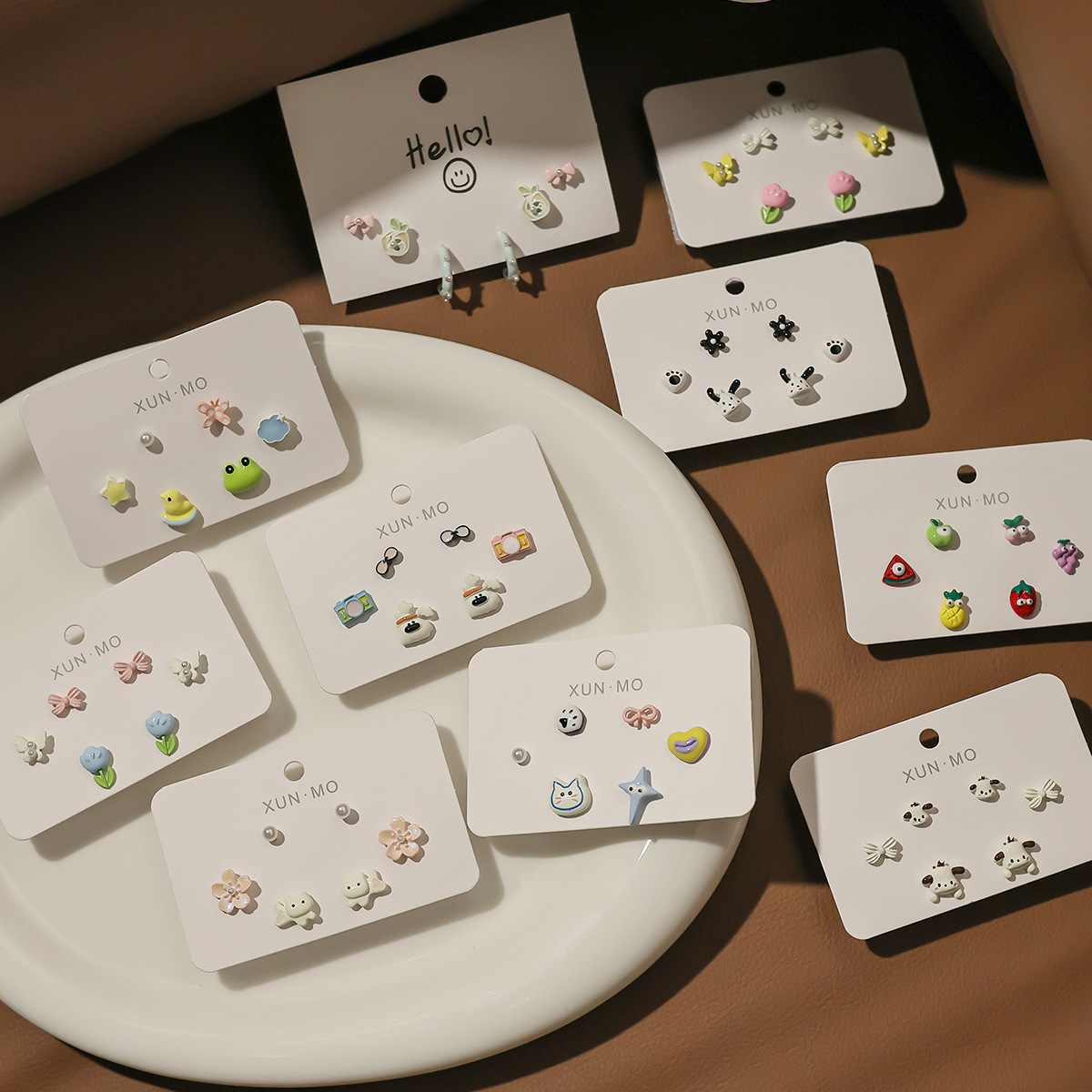 Cute cartoon cat silver needle ear stud set 2024 New style Small and fun student earrings, no need to remove earrings when sleeping Specification drawing