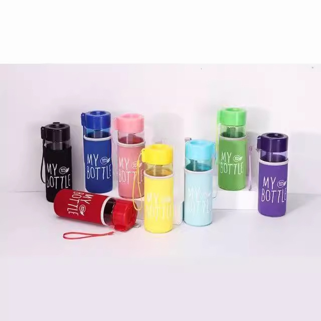 Simple strappy rope, colorful water cup, MY BOTTLE with cup sleeve, transparent, portable, universal juice cup, gift cup Specification drawing