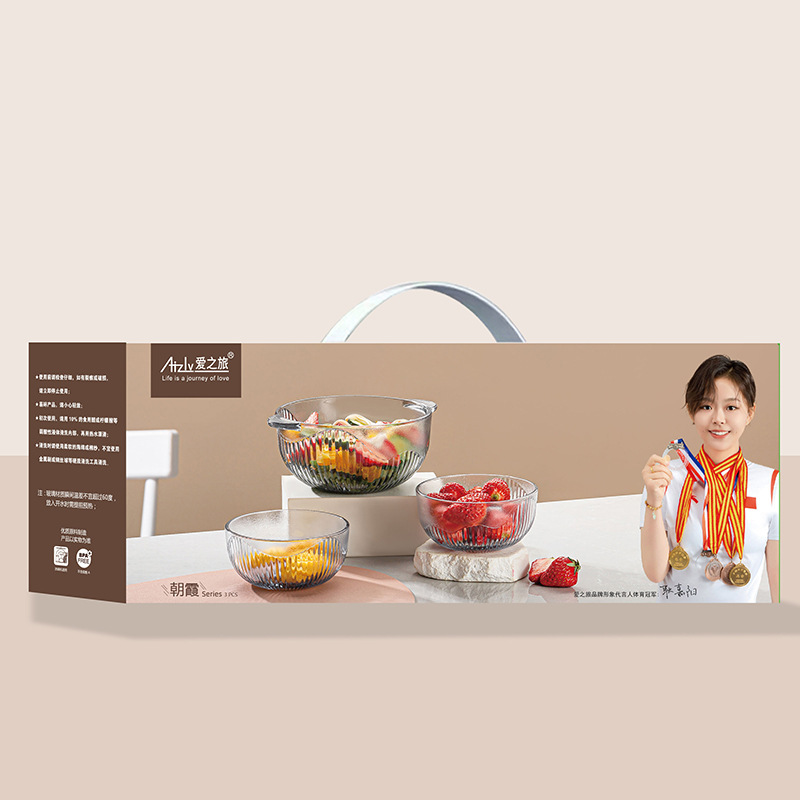 Household lead-free Nordic grey glass salad double-eared bowl, milk cup, rice fruit soup bowl and plate, microwave heat-resistant Specification drawing