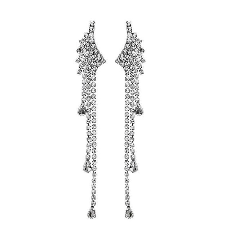 925 Silver Needle long and elegant, slimming face earrings, high-end look, popular zircon earrings, grand earrings, autumn and winter accessories Item Picture