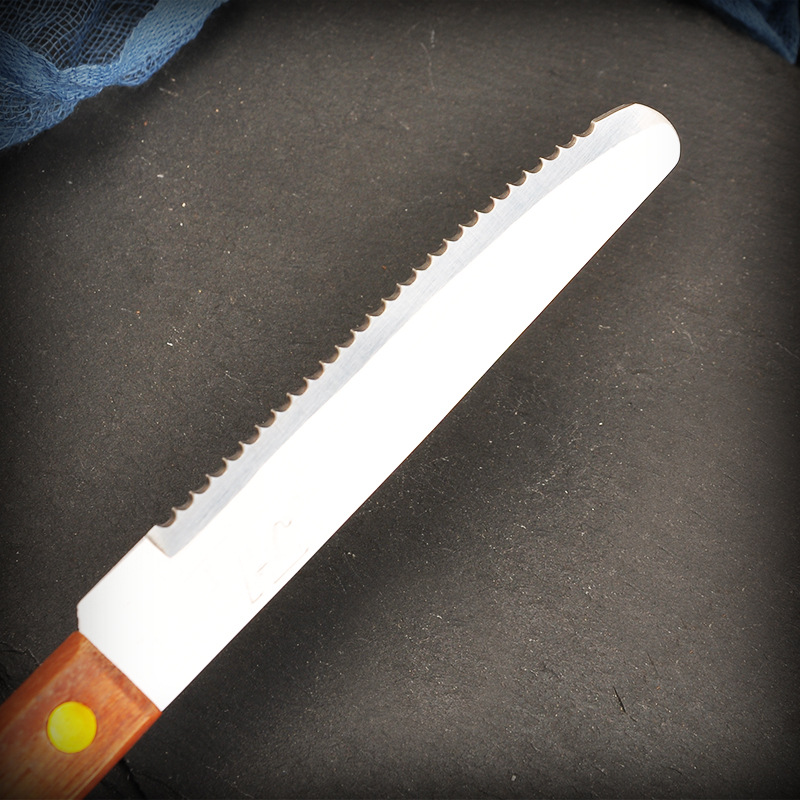 Wooden-handled round-head knife, steak knife, stainless steel, Western cuisine knife, steak knife, Western cuisine steak knife, household sharp, wooden details Picture