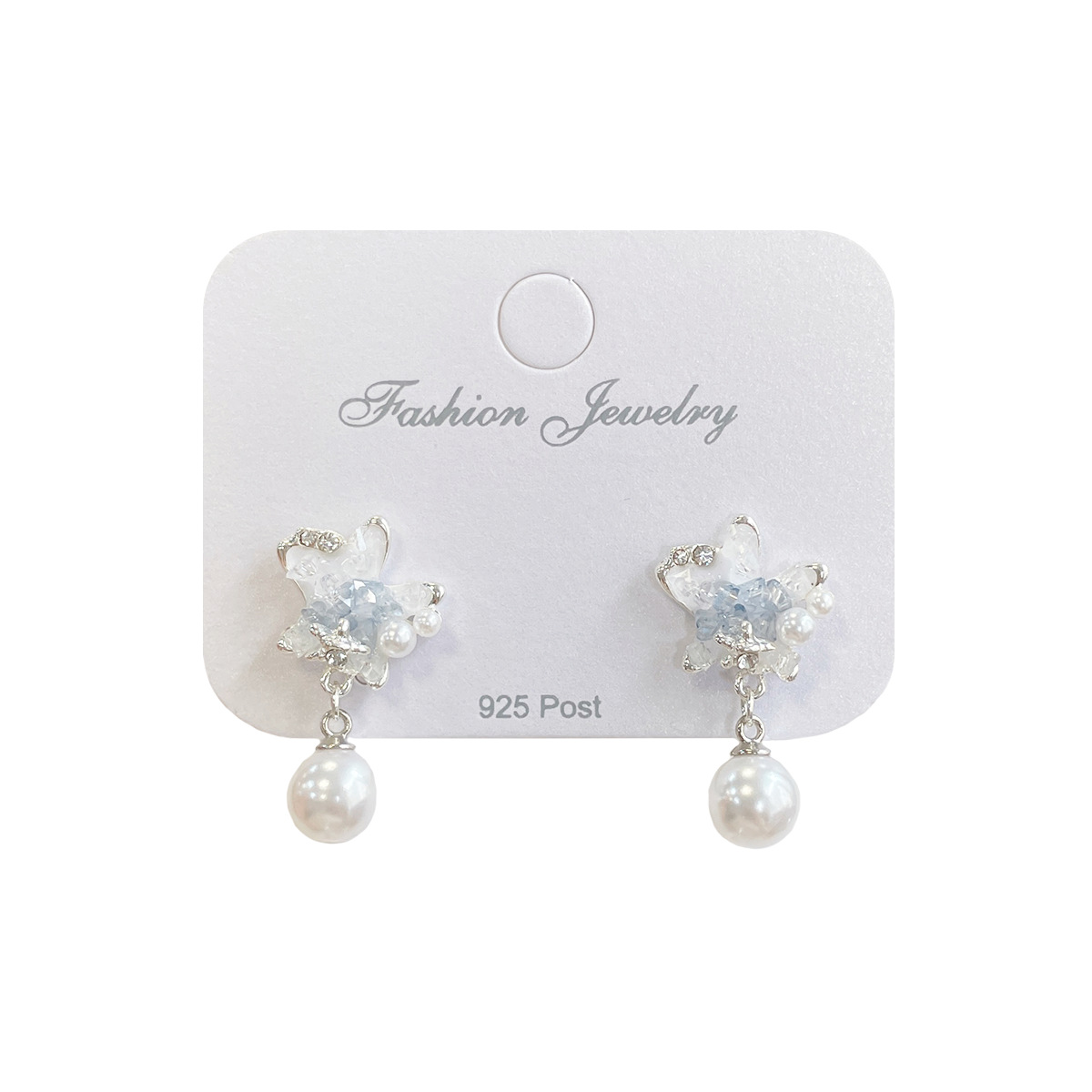 Fresh and delicate ocean crystal earrings, women's silver needle, niche design, exquisite and versatile, shell and starfish high-end earrings Item Picture