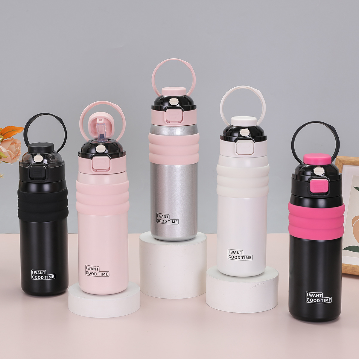 The simple and large-capacity double-drinking cup is made of 316 stainless steel and features a double-layer vacuum insulated cup with a drawstring and a jumping straw cup details Picture